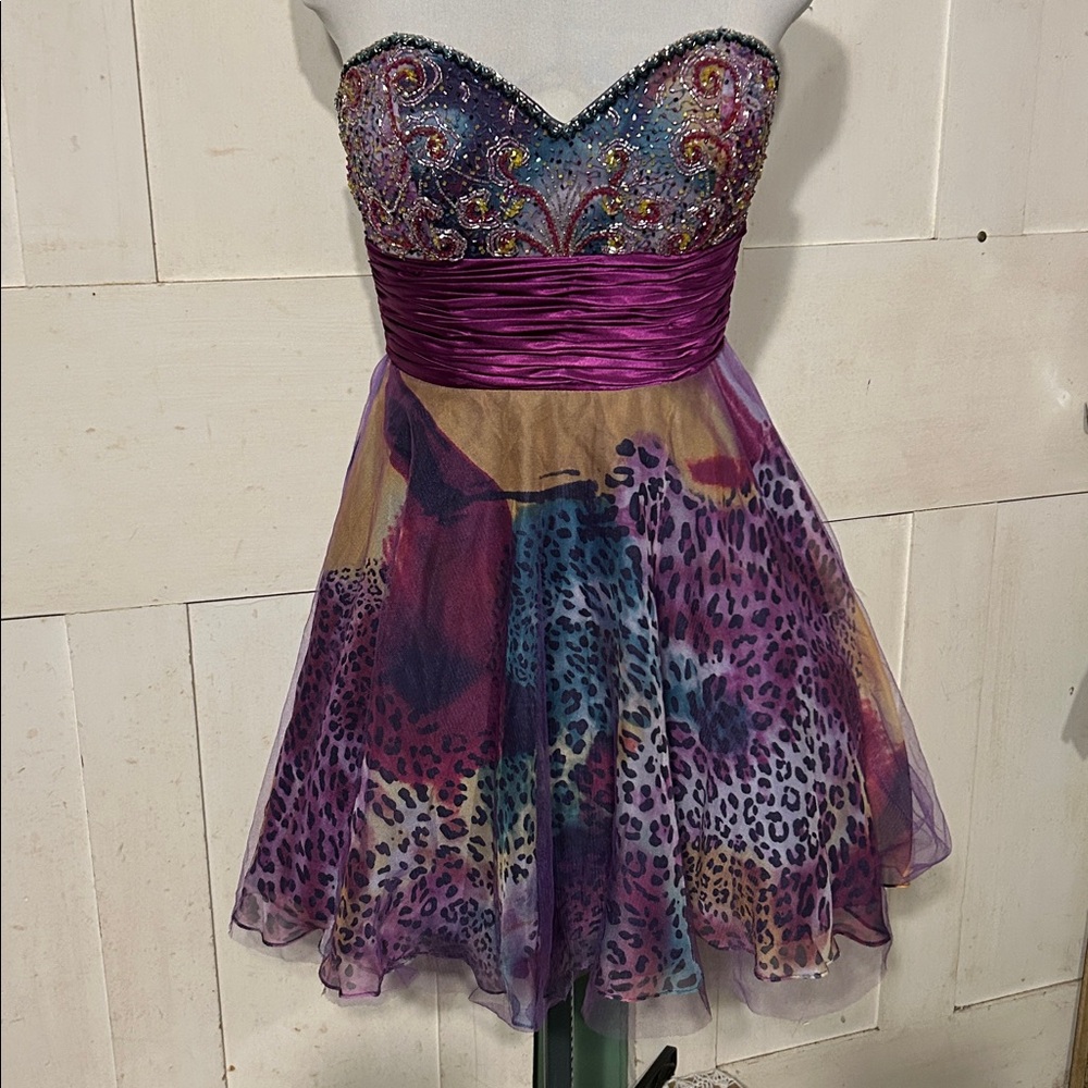Faviana Beaded Fit N Flare Strapless Dress Sz 8 Formal Prom Wedding Guest Party